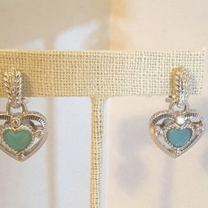 Judith Ripka Blue Chalcedony Heart Earrings
